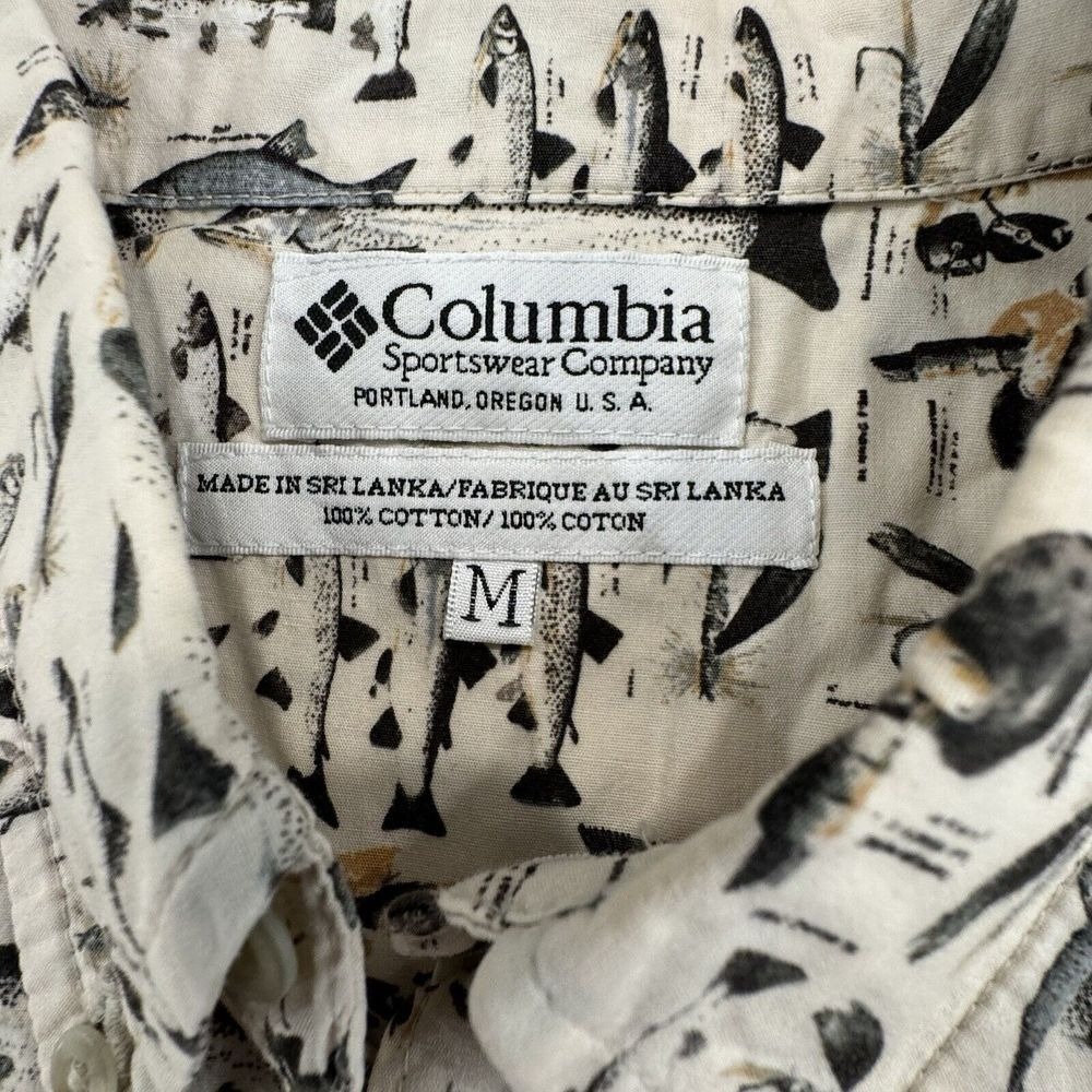 Columbia Fishing Shirt Mens M Fish Print Short Sleeve Coastal Vacation - Picture 4 of 6